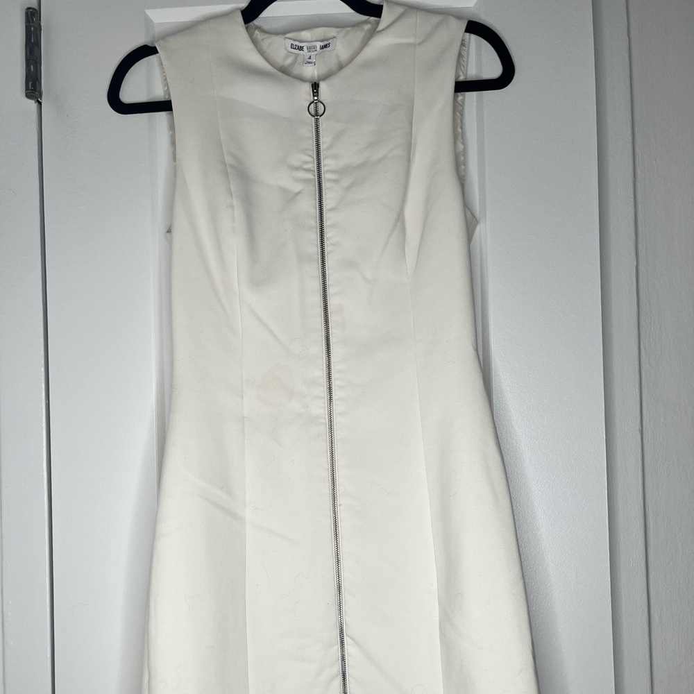 Elizabeth and James white front zip mini dress